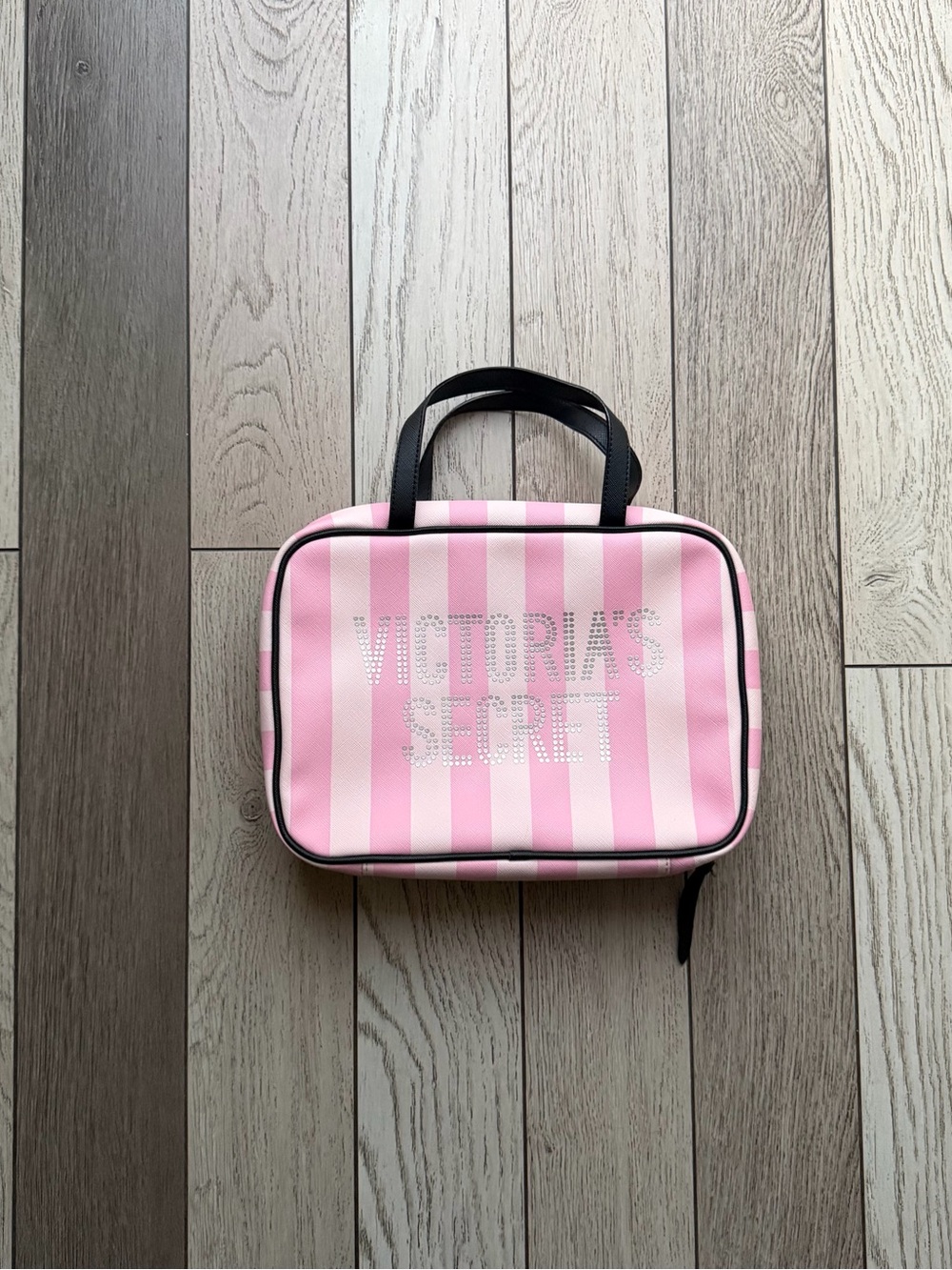 Victoria's Secret Pink Striped Hanging Travel Cosmetic Bag